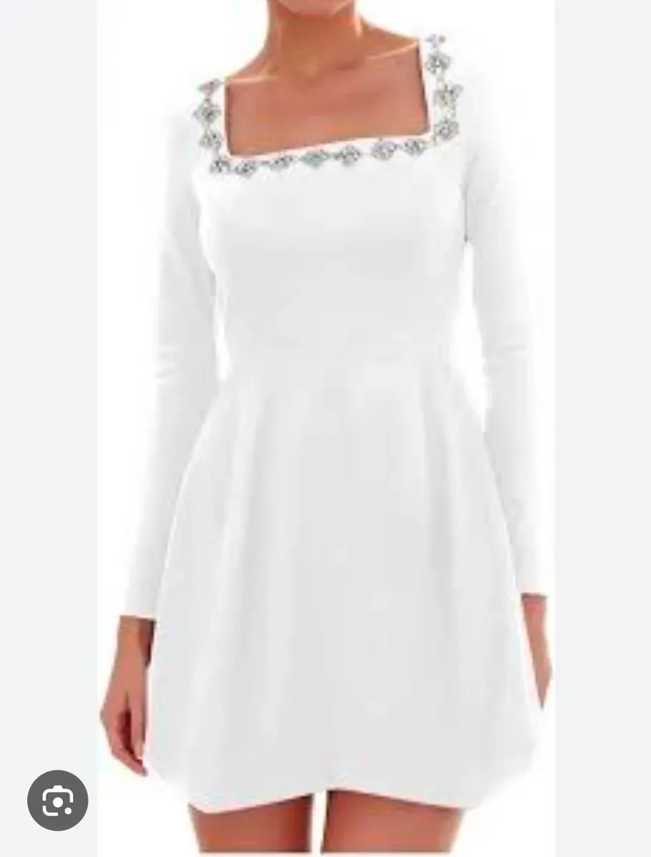 *** Size M *** Women's Elegant Fleece Short Dress Long Sleeve Square Neck Diamond A Line Elegant Formal Dresses - image 1