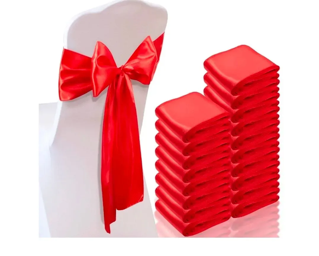Breling 80 Pcs Satin Chair Bow Sash Red Elegant Ribbon Tie Bows Back Sash Universal Chair Covers Ribbons Ties for Wedding Reception Banquet Events Decoration Party Supplies - image 1