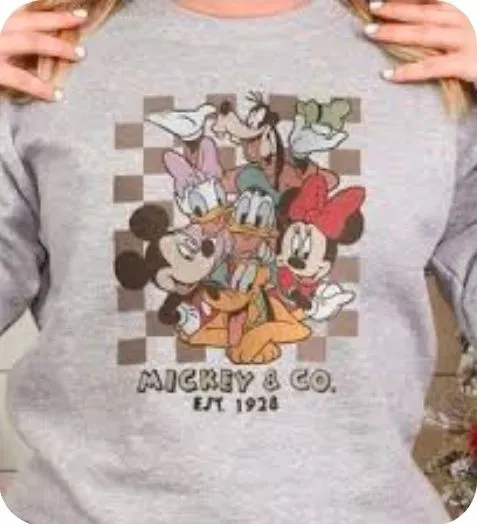Retro Mickey and Friends sweatshirt with group photo – grey, medium size - image 1
