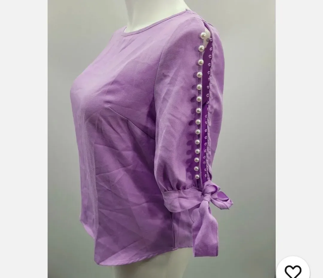 Shein Women's purple Slit Sleeve Tie Cuff Blouse Size Medium  - image 1