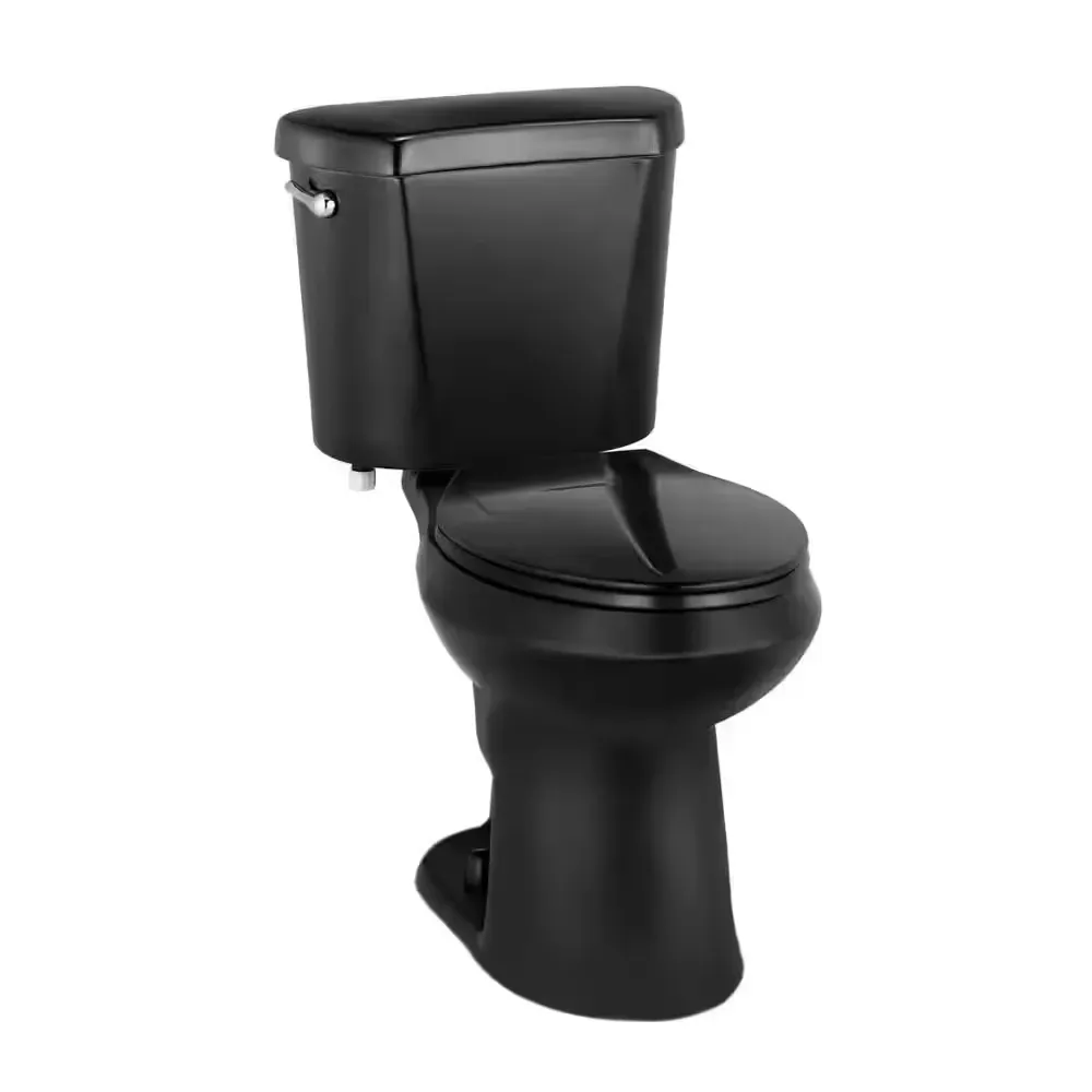 12 in. Rough In Two-Piece 1.28 GPF Single Flush Elongated Toilet in Black, Seat Included - image 1