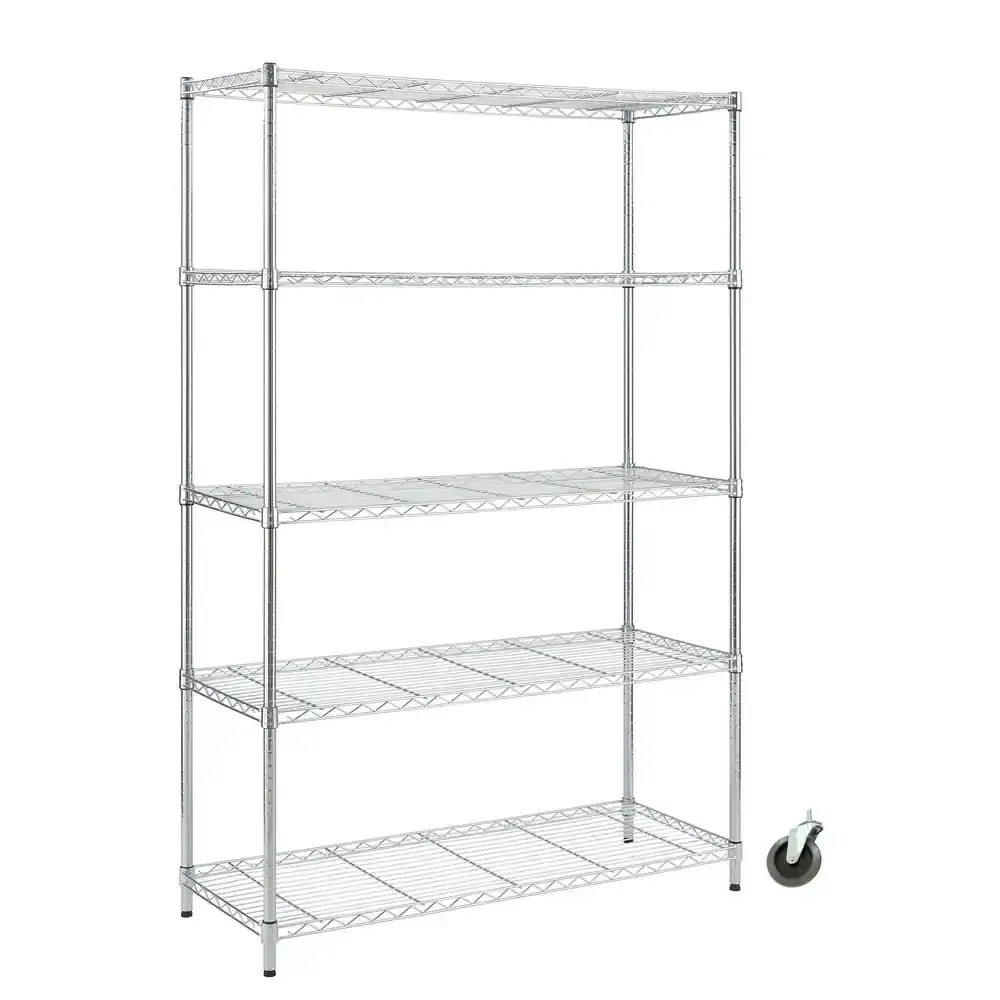 5-Tier Steel Wire Shelving Unit with Casters in Chrome (48 in. W x 72 in. H x 18 in. D) - image 1