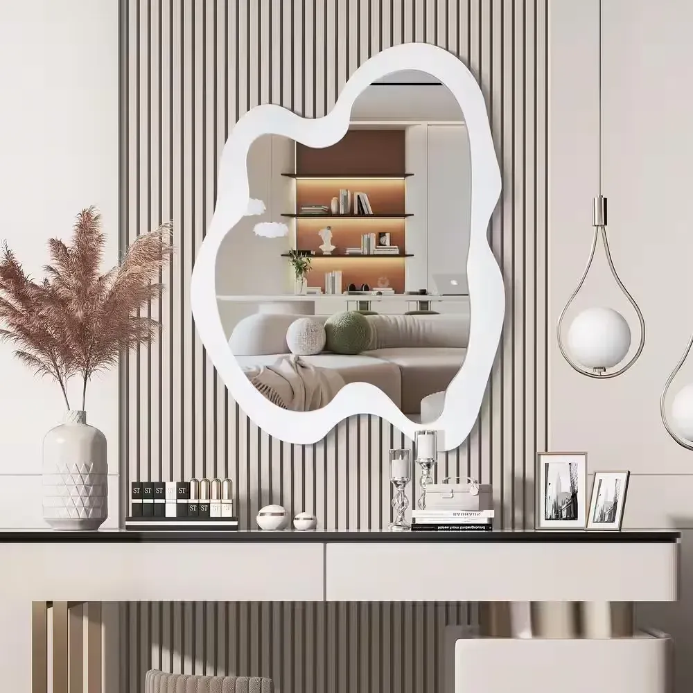 Asymmetrical Irregular Wall Mirror with White Frame - image 1