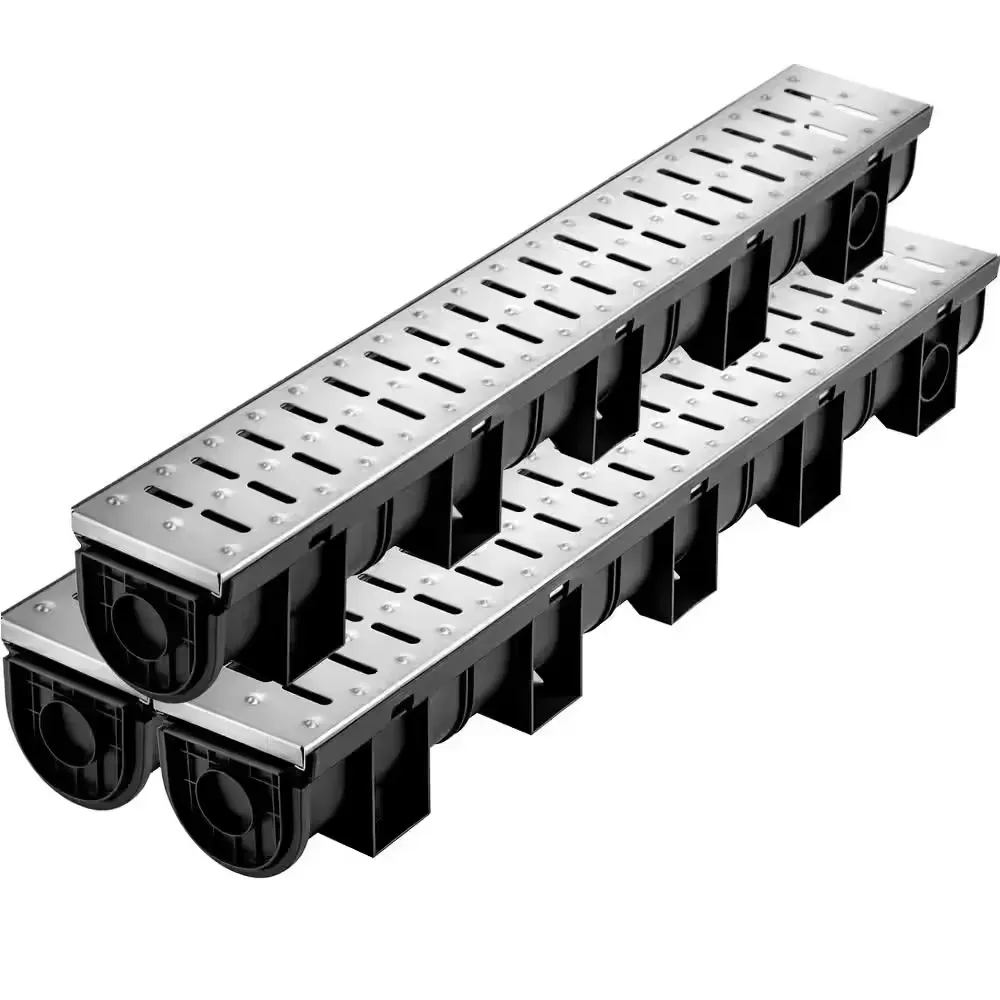 Trench Drain Grate 39 in. L x 5.8 in. W x 5.2 in. D Drainage Trench with Metal Grate and End Cap Channel Drain 3 Pack - image 1