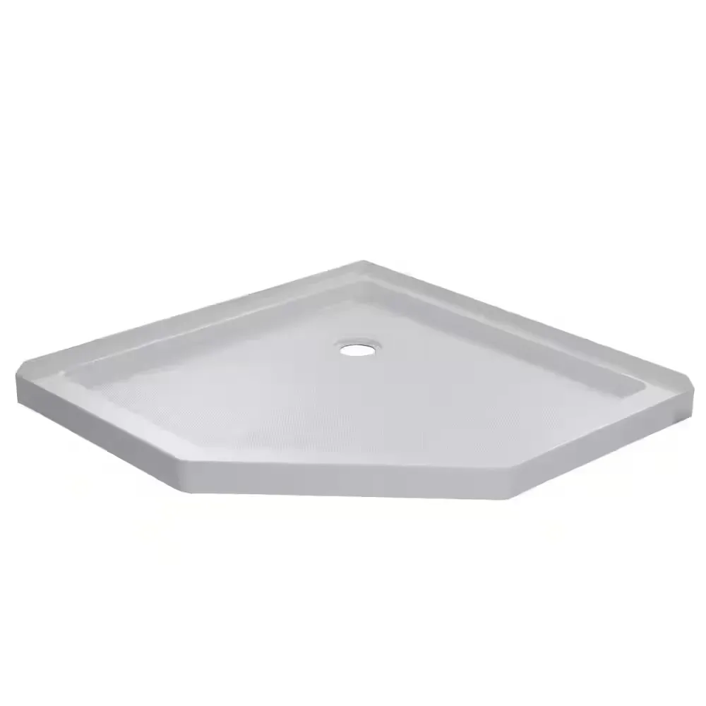 42 in. x 42 in. Triple Threshold Neo Angle Corner Shower Pan with Corner Drain in White - image 1