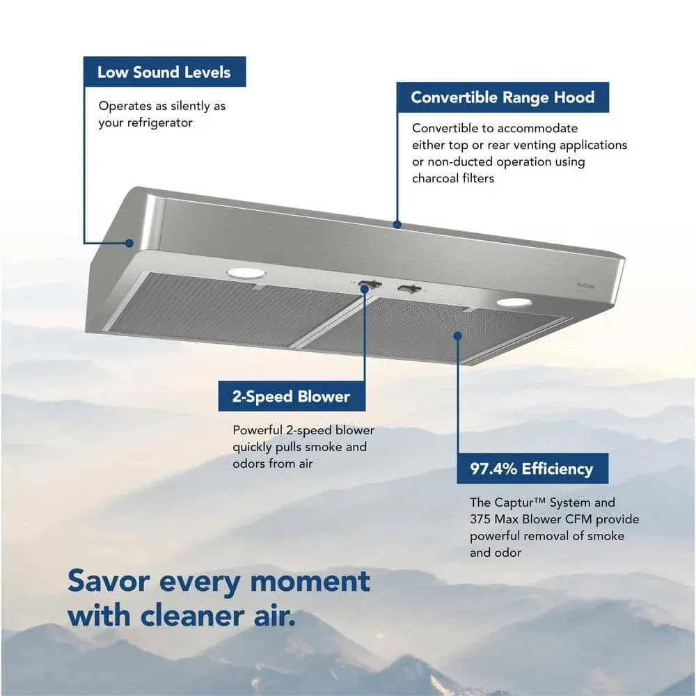 Broan-NuTone Mantra AVSC1 Series 30 in. 375 CFM Max Blower Convertible Under Cabinet Range Hood in Stainless Steel with Light - image 1