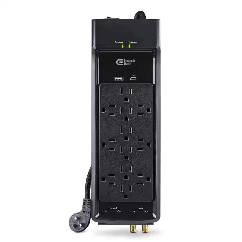 15 ft. 12-Outlet Surge Protector Braided Cord in Black - image 1