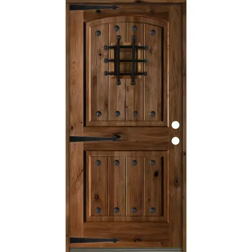 ***minor dents***36 in. x 80 in. Mediterranean Knotty Alder Arch Top Provincial Stain Left-Hand Inswing Wood Single Prehung Front Door - image 1