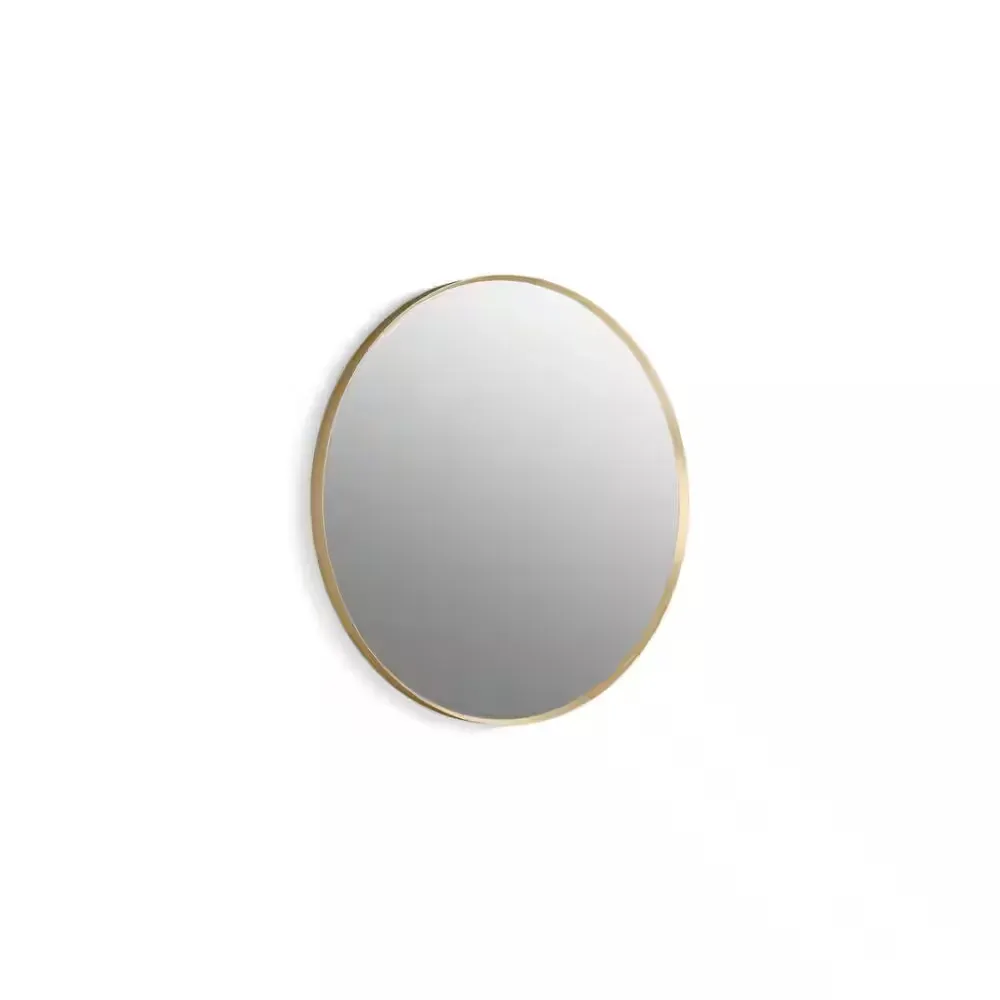 Essential 28 in. W x 28 in. H Round Framing Wall Mount Vanity Mirror with Modern Brushed Gold - image 1