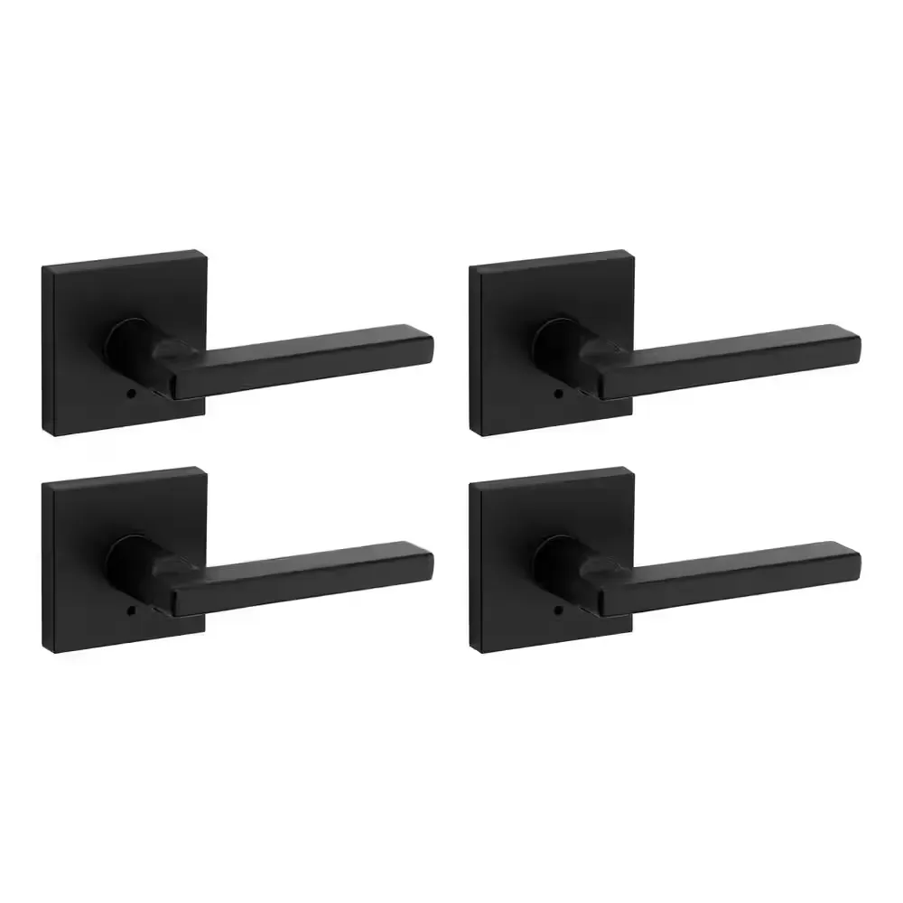 Halifax Square Matte Black Bed/Bath Door Handle with Lock (4-Pack) - image 1