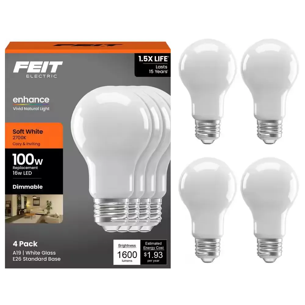 ***pack of 4***100-Watt Equivalent A-Style A19 Dimmable CEC Frosted Glass E26 Medium Base LED Light Bulb, Soft White 2700K (4-Pack) - image 1