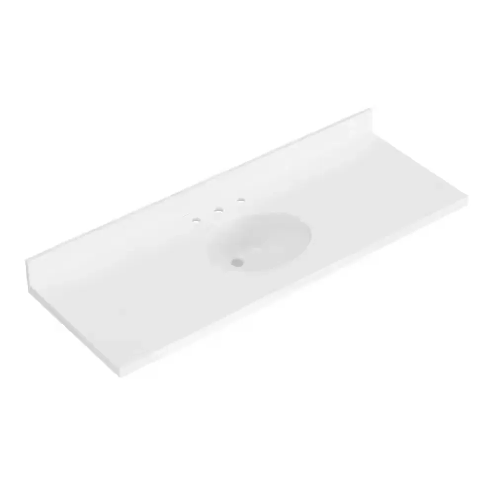 61 in. W x 22 in. D Pure White Quartz Bathroom Vanity Top with 1.5 in. Thick Miter Edge Round Single Sink in White - image 1