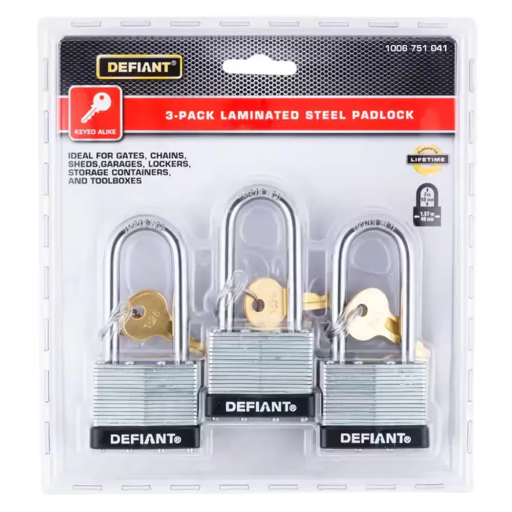 Defiant 40mm Laminated Steel Padlock, Keyed Alike (3-Pack) - image 1