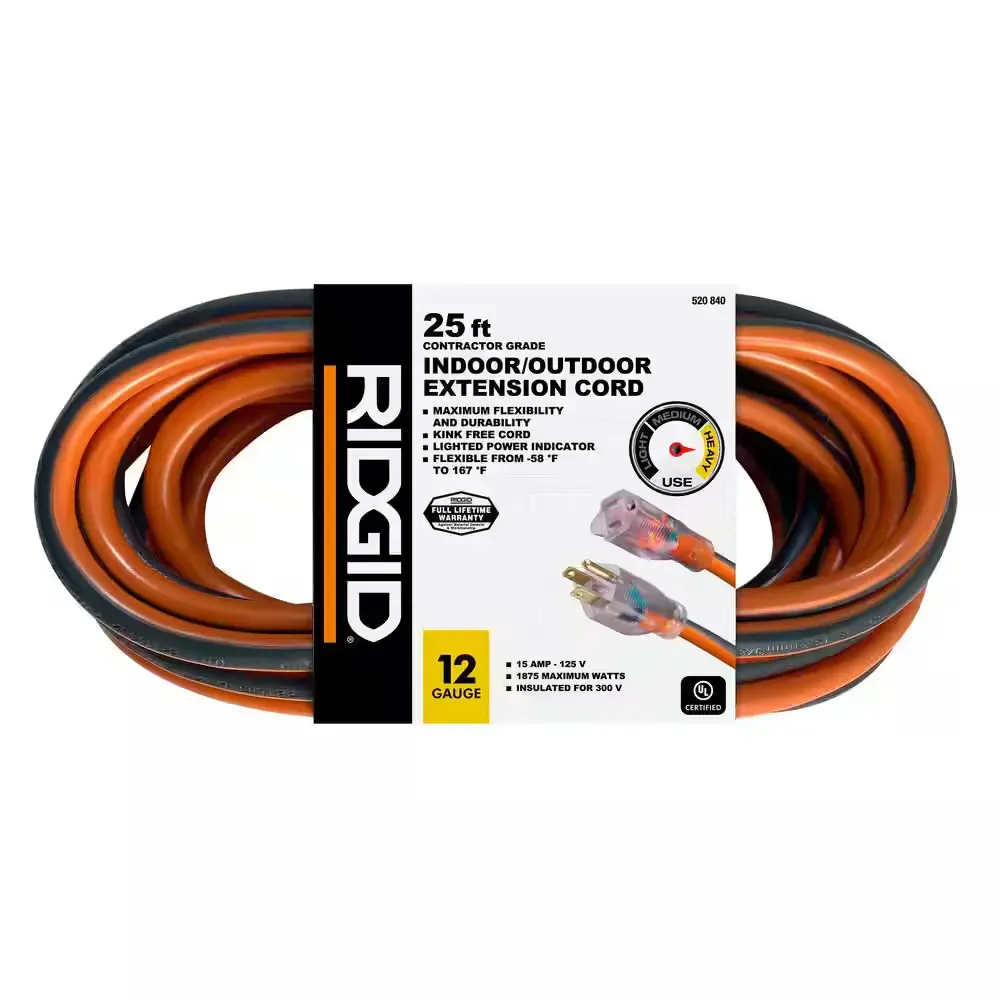 25 ft. 12/3 Heavy Duty Indoor/Outdoor Extension Cord with Lighted End, Orange/Grey - image 1