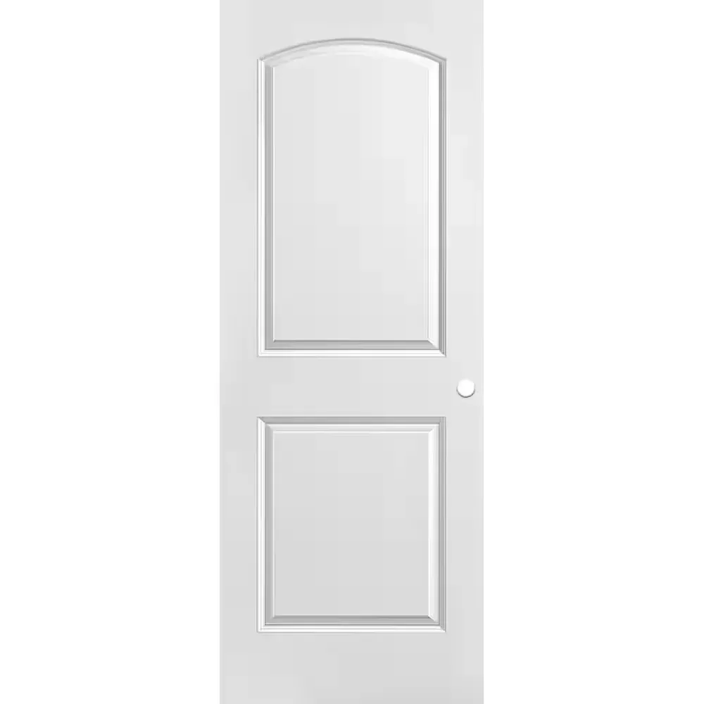 Masonite 30 in. x 80 in. 2 Panel Roman Primed Smooth Round Top Hollow Core Composite Interior Door Slab with Bore - image 1