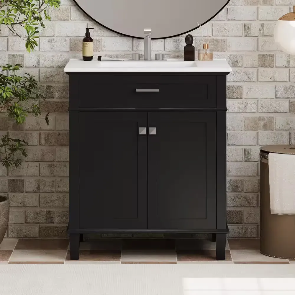**IMAGE FOR REFERENCE ONLY - NO TOP INCLUDED**30 in. Freestanding Single Sink Black Bath Vanity - image 1