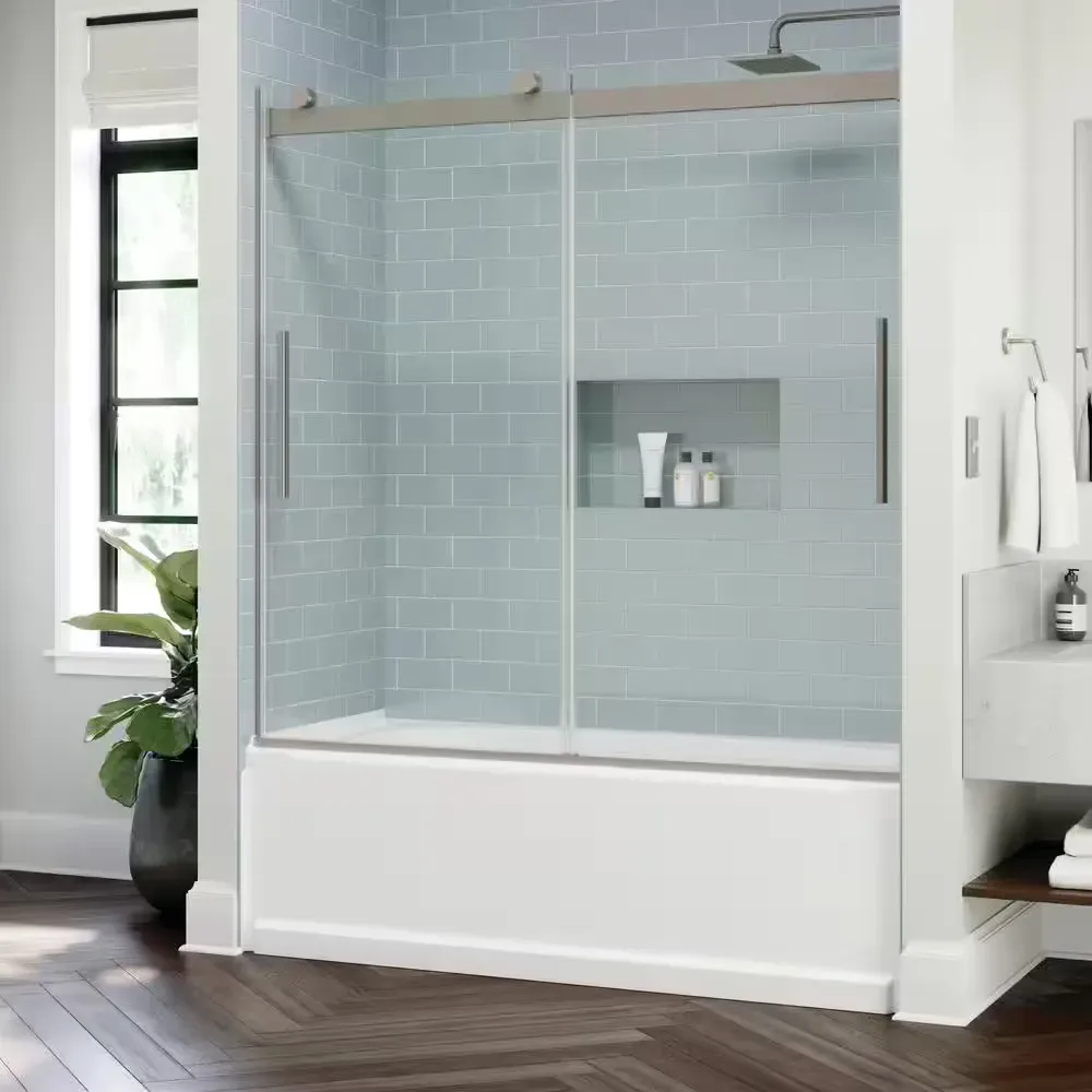 Classic 500 60 in. W x 59 in. H Frameless Sliding Bathtub Door, Brushed Nickel, 6 mm Clear Glass - image 1