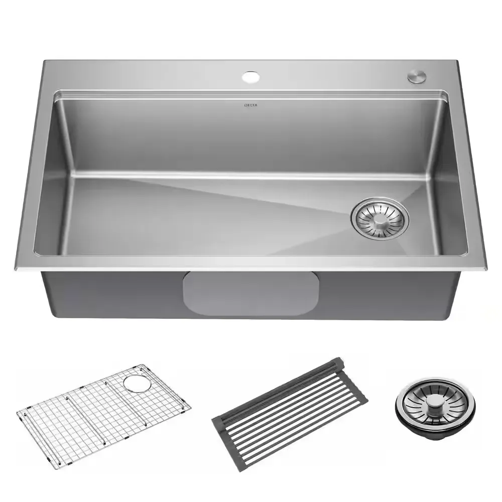 Emery 33 in. Drop-In/Undermount Single Bowl 18 Gauge Stainless Steel Kitchen Workstation Sink with Accessories - image 1