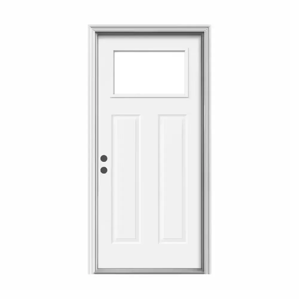 32 in. x 81 in. 1-Lite Craftsman White Painted Steel Prehung Right-Hand Inswing Front Door w/Brickmould - image 1
