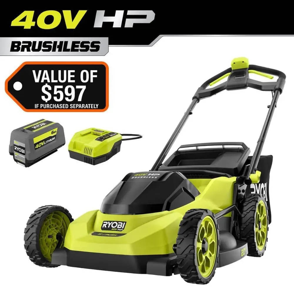 RYOBI 40V HP Brushless 20 in. Cordless Battery Walk Behind Push Lawn Mower with 6.0 Ah Battery and Charger - image 1