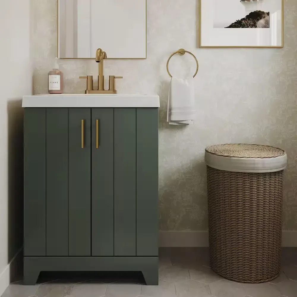 Glacier Bay Fernhill 24.5 in. Single Sink Freestanding Sage Bath Vanity with White Cultured Marble Top (Assembled) - image 1