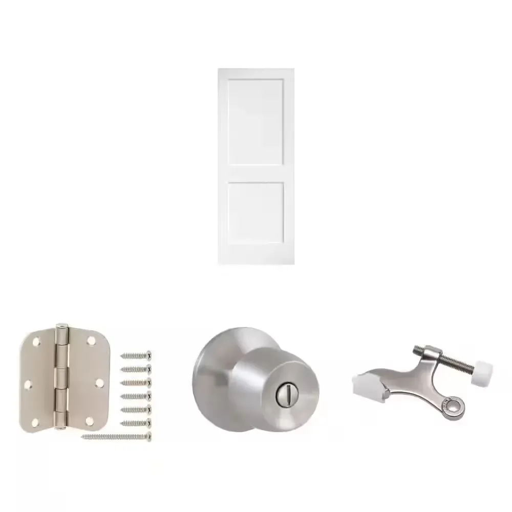 30 in. x 80 in. Shaker White 2-Panel Door, 3-1/2 in. Hinge (3-Pack), Knob, and Door Stop - image 1