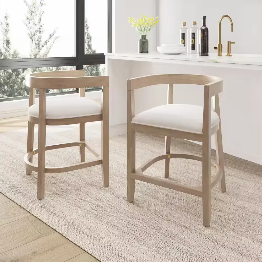 Timel 25.6 in. Light Ash Rubber Wood Counter Stool with Beige Frabic Seat, Set of 2 - image 1