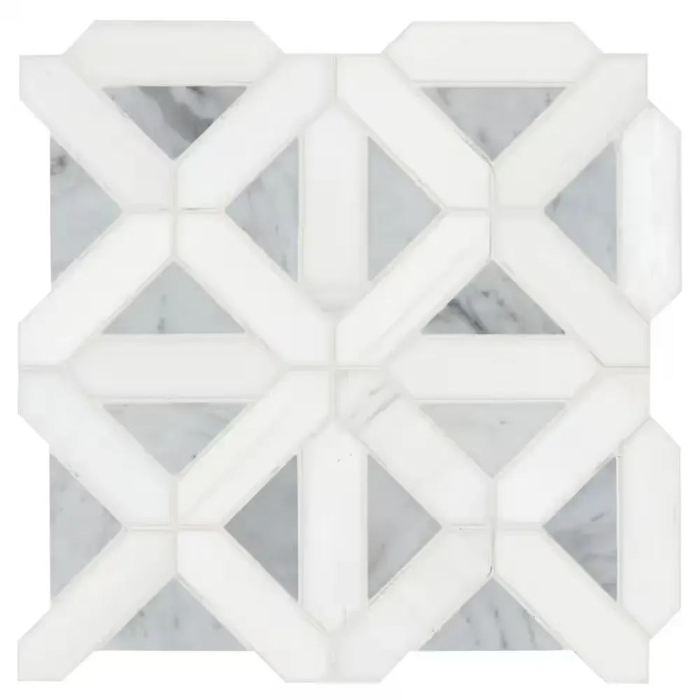 *** 4 cases (40 sq. ft./case) *** Bianco Dolomite Geometrica 12 in. x 12 in. x 10 mm Polished Marble Mosaic Tile (10 sq. ft./case) - image 1