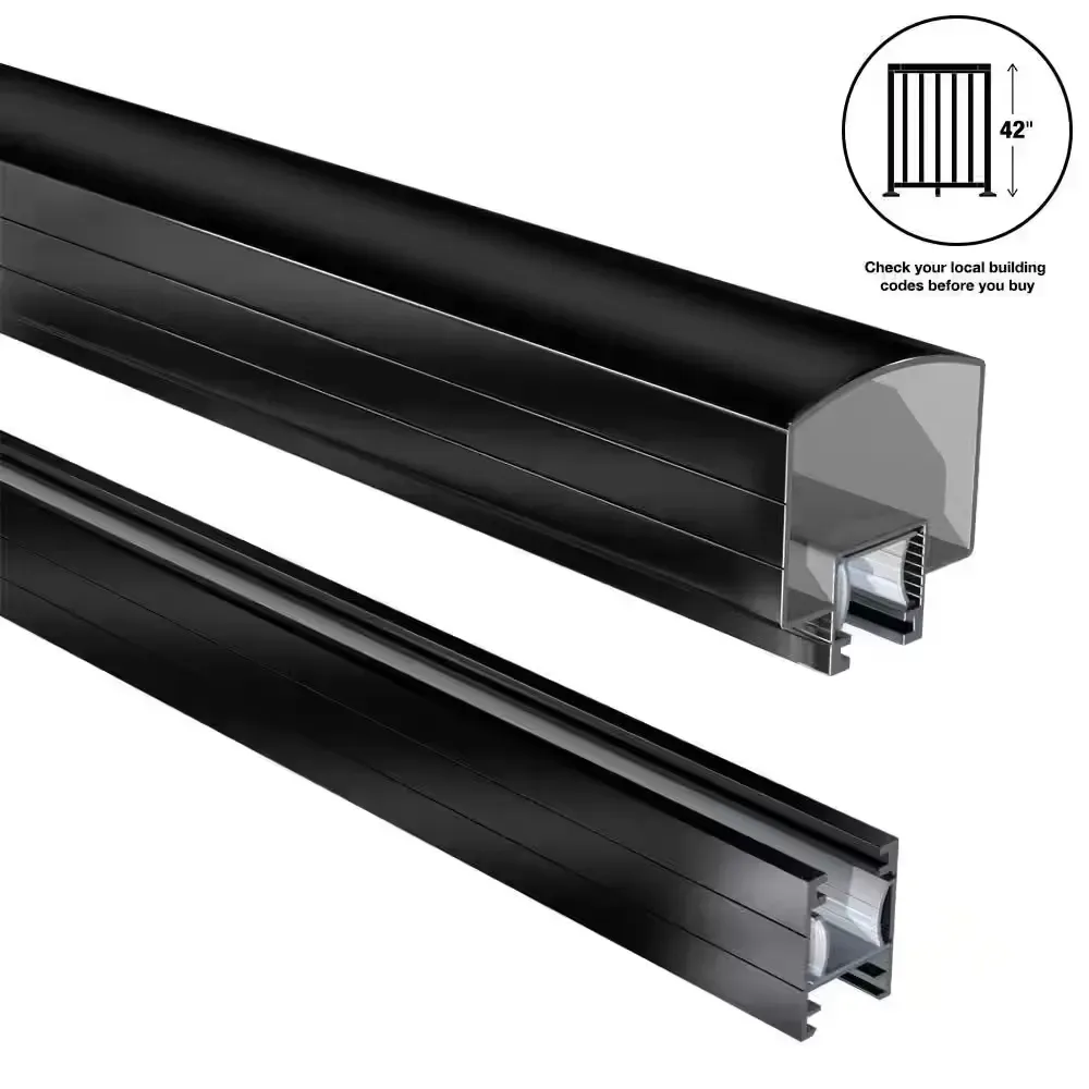 6 ft. Black Aluminum Deck Railing Hand and Base Rail for 42 in. High System - image 1