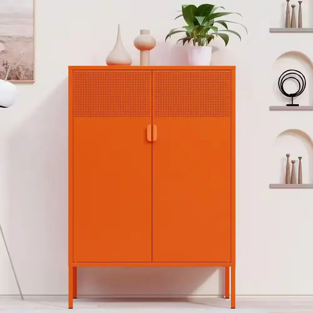 Orange 3 Tier 47.24 in. H Metal Storage Cabinet with Adjustable Shelves 2 Door Metal Locker Style Accent Storage Cabinet - image 1