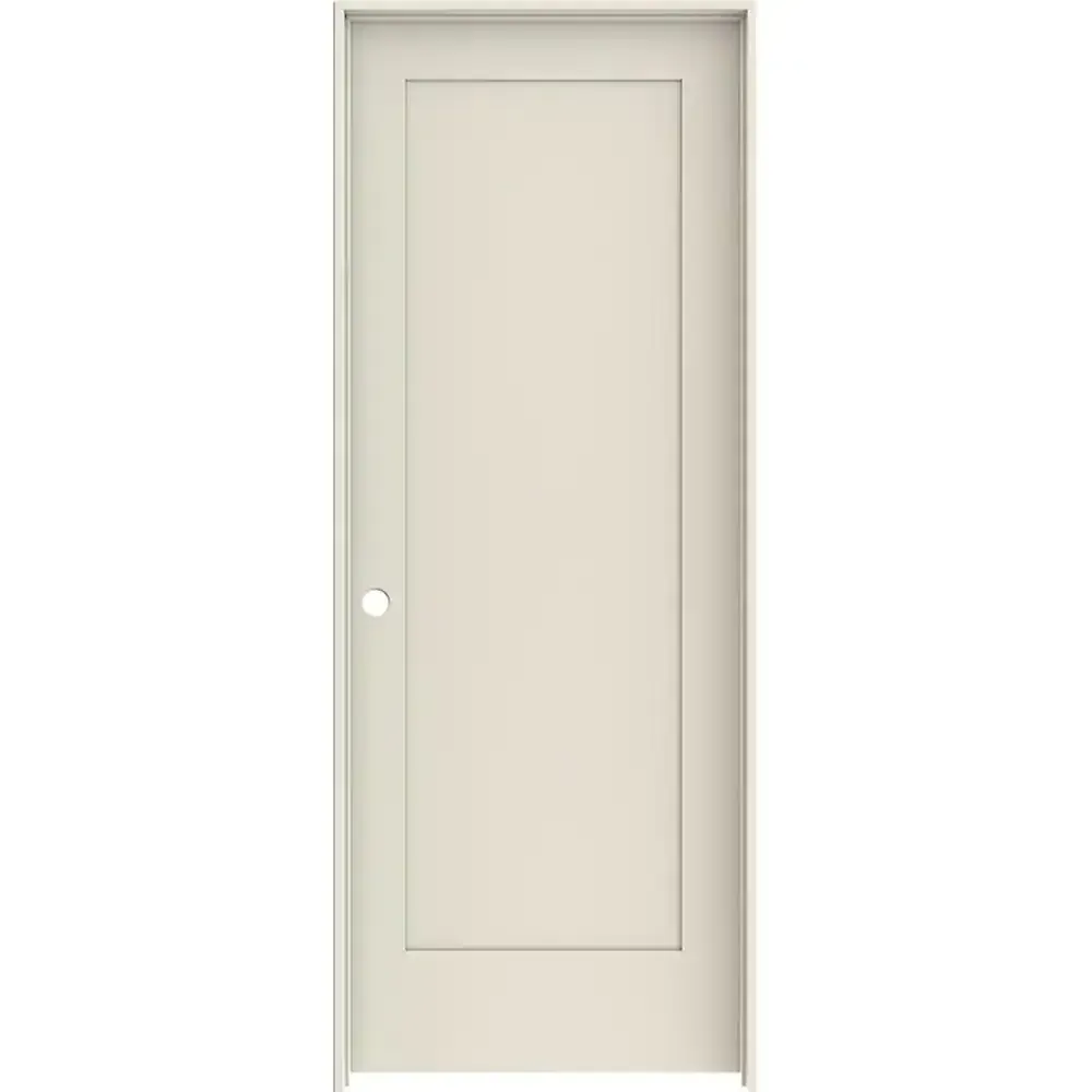 30 in. x 80 in. 1-Panel Shaker Right-Hand Primed White Solid Core Wood Single Prehung Interior Door w/ Bore Hole - image 1