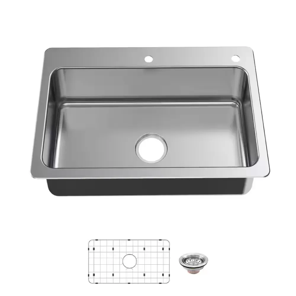 Bratten 33 in. Drop-In Single Bowl 18 Gauge Stainless Steel Kitchen Sink with Accessories - image 1