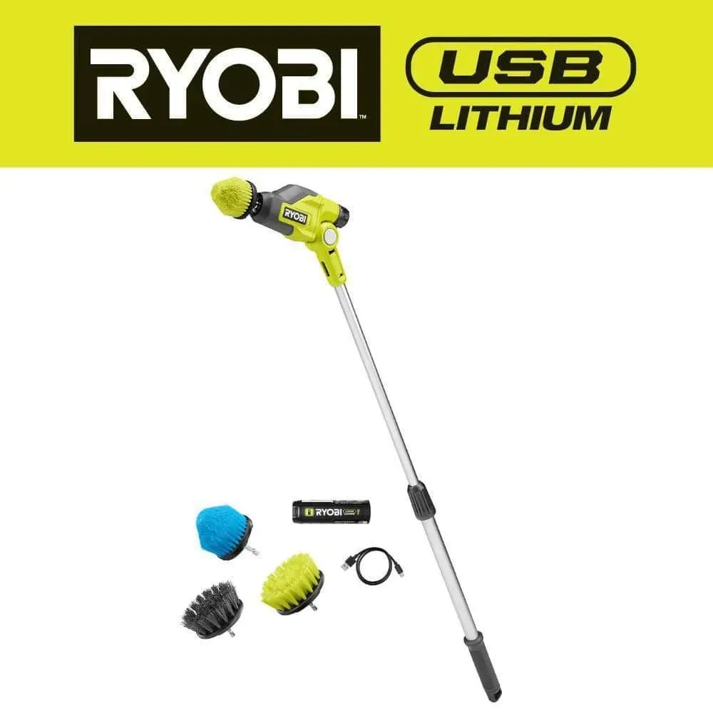 RYOBI USB Lithium Telescoping Power Scrubber Kit with 2Ah Battery, Charging Cable, and Hex Shank Accessories (4-Pieces) - image 1