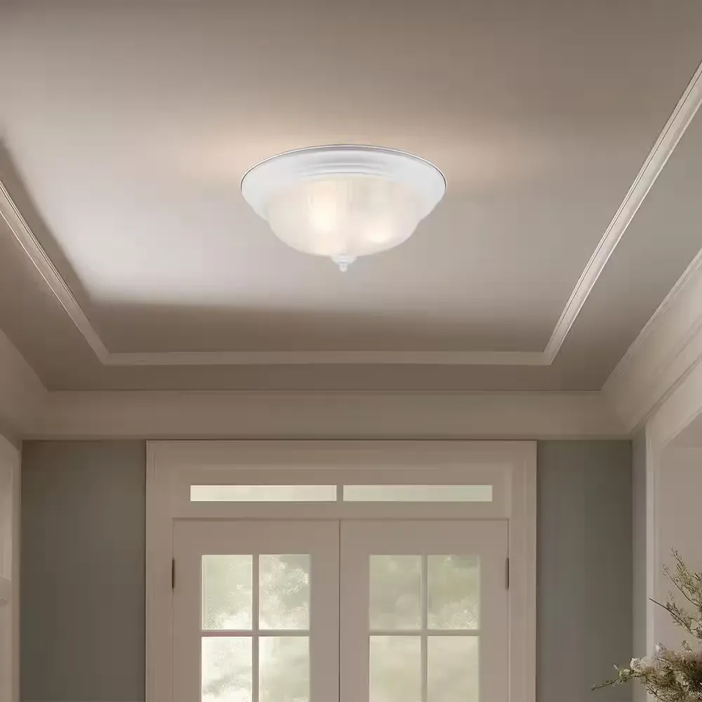 15.38 in. 3-Light White Flush Mount Ceiling Light Fixture with Frosted Swirl Glass Shade - image 1