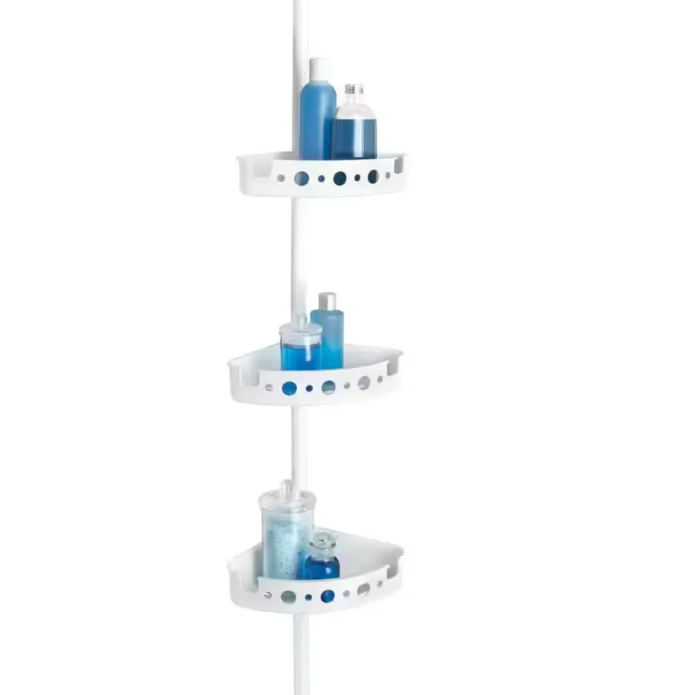 3-Tier Tension Corner Pole Shower Caddy in White - image 1