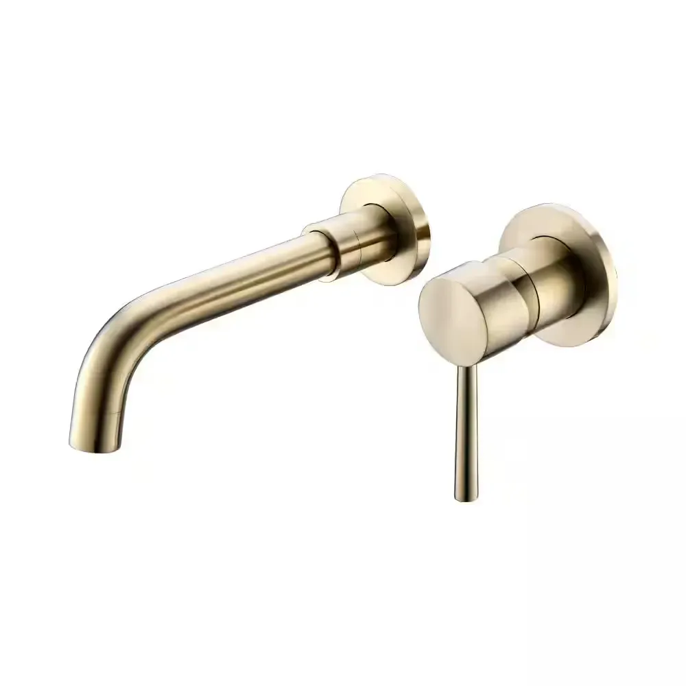 Single-Handle Wall Mount Bathroom Faucet in Brushed Gold - image 1