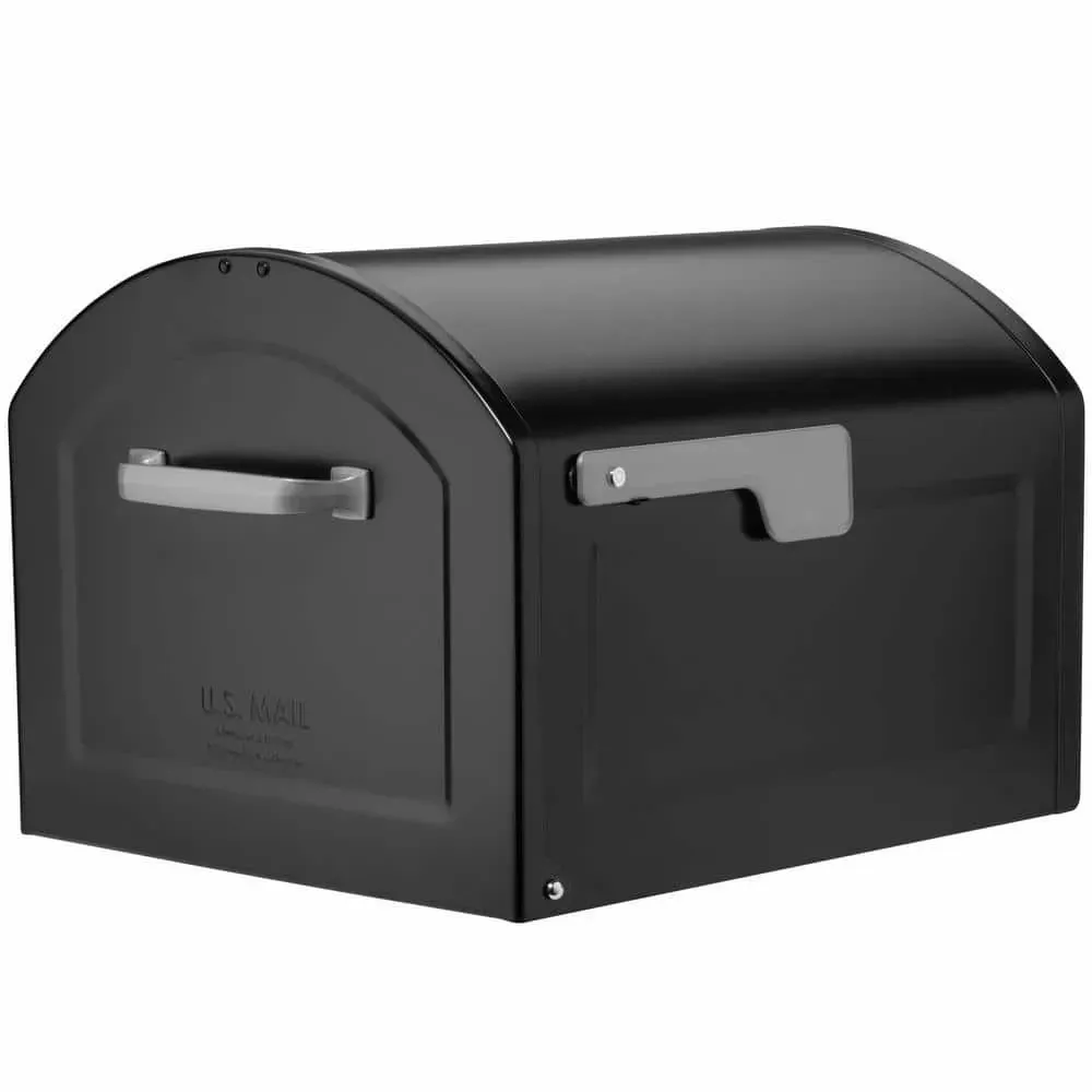 Architectural Mailboxes Centennial Black, Extra Large, Steel, Post Mount Mailbox with Premium Silver Handle and Flag - image 1