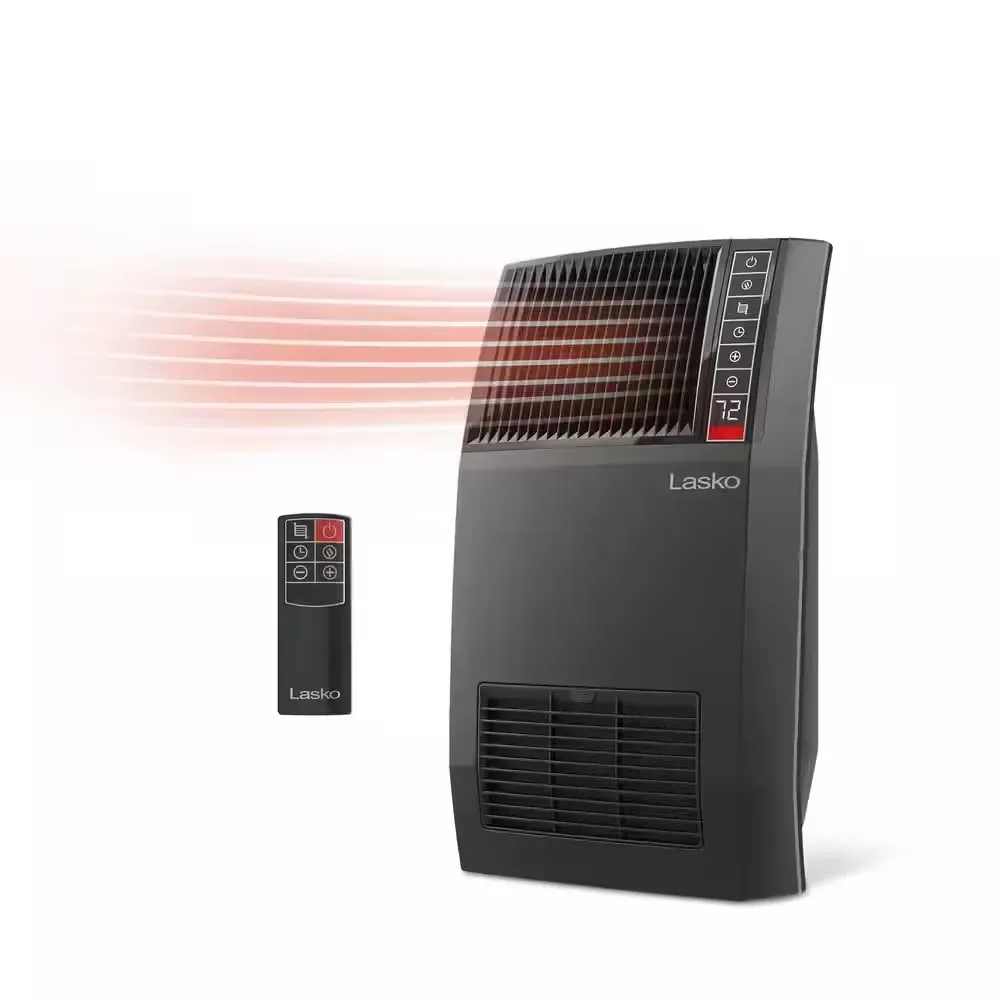 1500-Watt 20 in. Black Electric Console Ceramic Space Heater with Tip-Over Switch, Adjustable Louvers, Timer, Remote - image 1