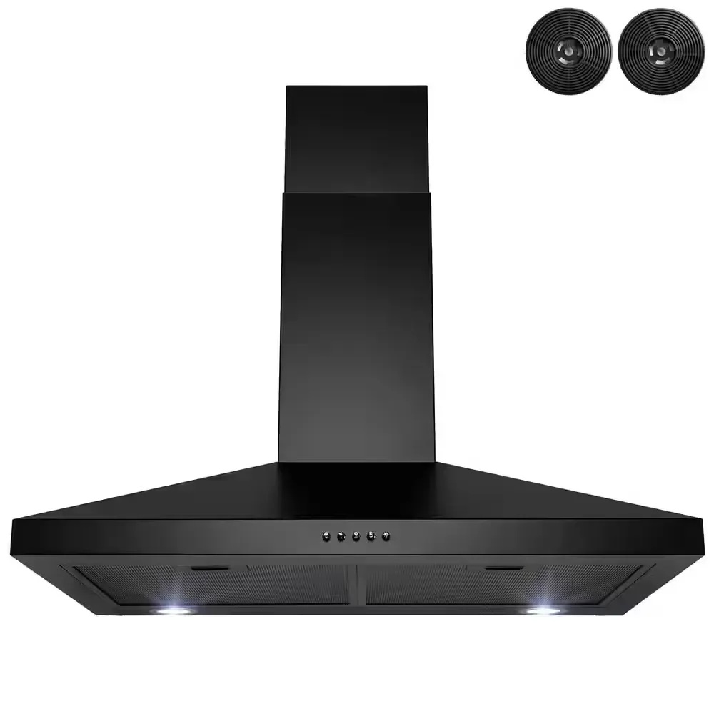 Black Wall-Mounted Chimney Style Range Hood with Charcoal Filters - image 1