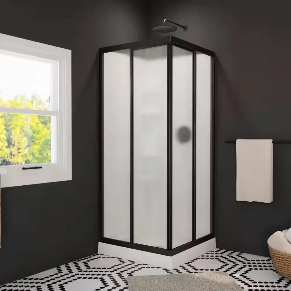 Mediterranean III 32 in. L x 32 in. W x 74 in. H Corner Shower Stall/Kit with Mistelite glass in Matte Black - image 1
