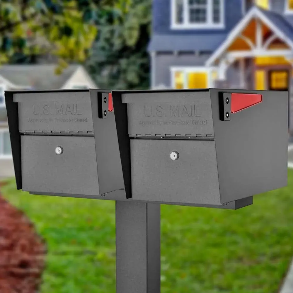 Mail Boss Mail Manager X2 Locking Mailbox Combo Kit with In-Ground Post, Granite, 2-Compartment High Security Cluster - image 1