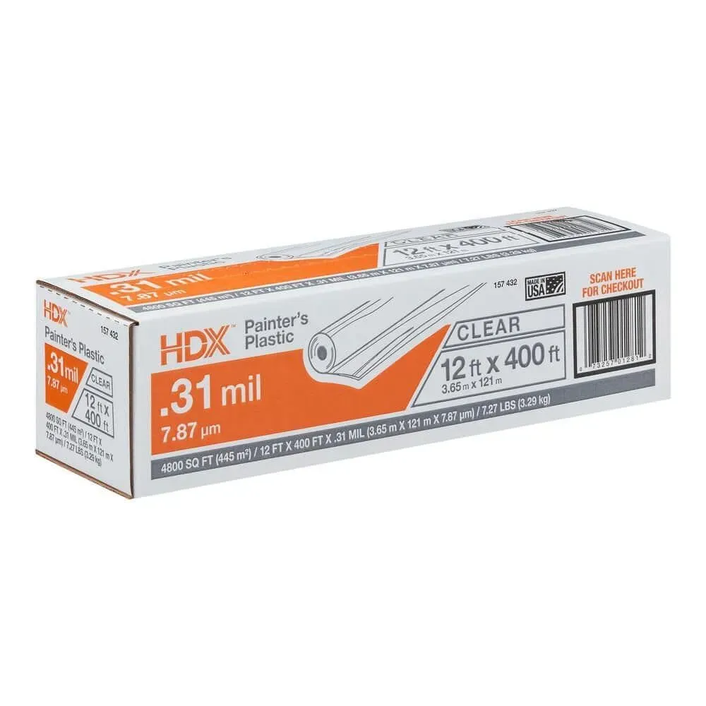 HDX 12 ft. W x 400 ft. L 0.31 mil High Density Painters Plastic Sheeting - image 1