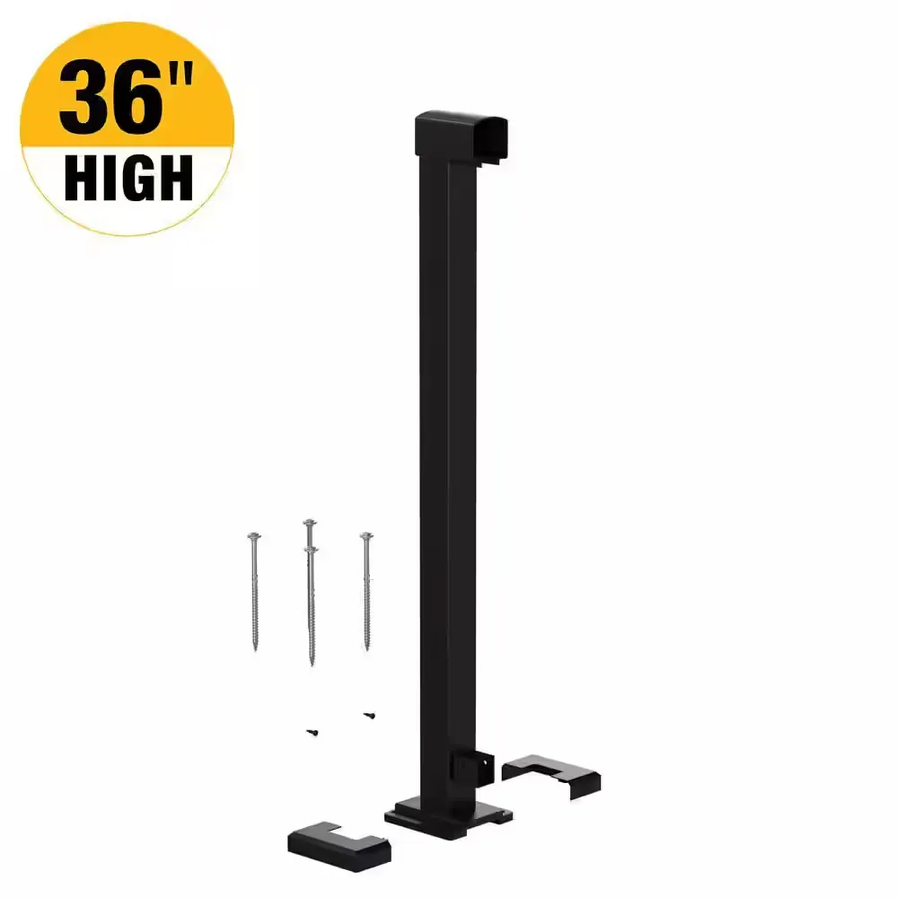***Pack of 6***36 in. H x 4-11/16 in. W Matte Black Aluminum Deck Railing End Post Kit - image 1