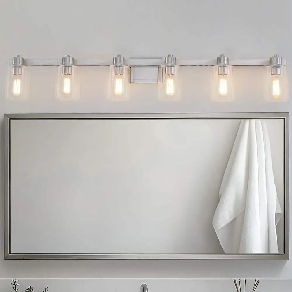 pasentel 50 in. 6-Light Brushed Nickel Bathroom Vanity Light with Clear Glass Shades - image 1