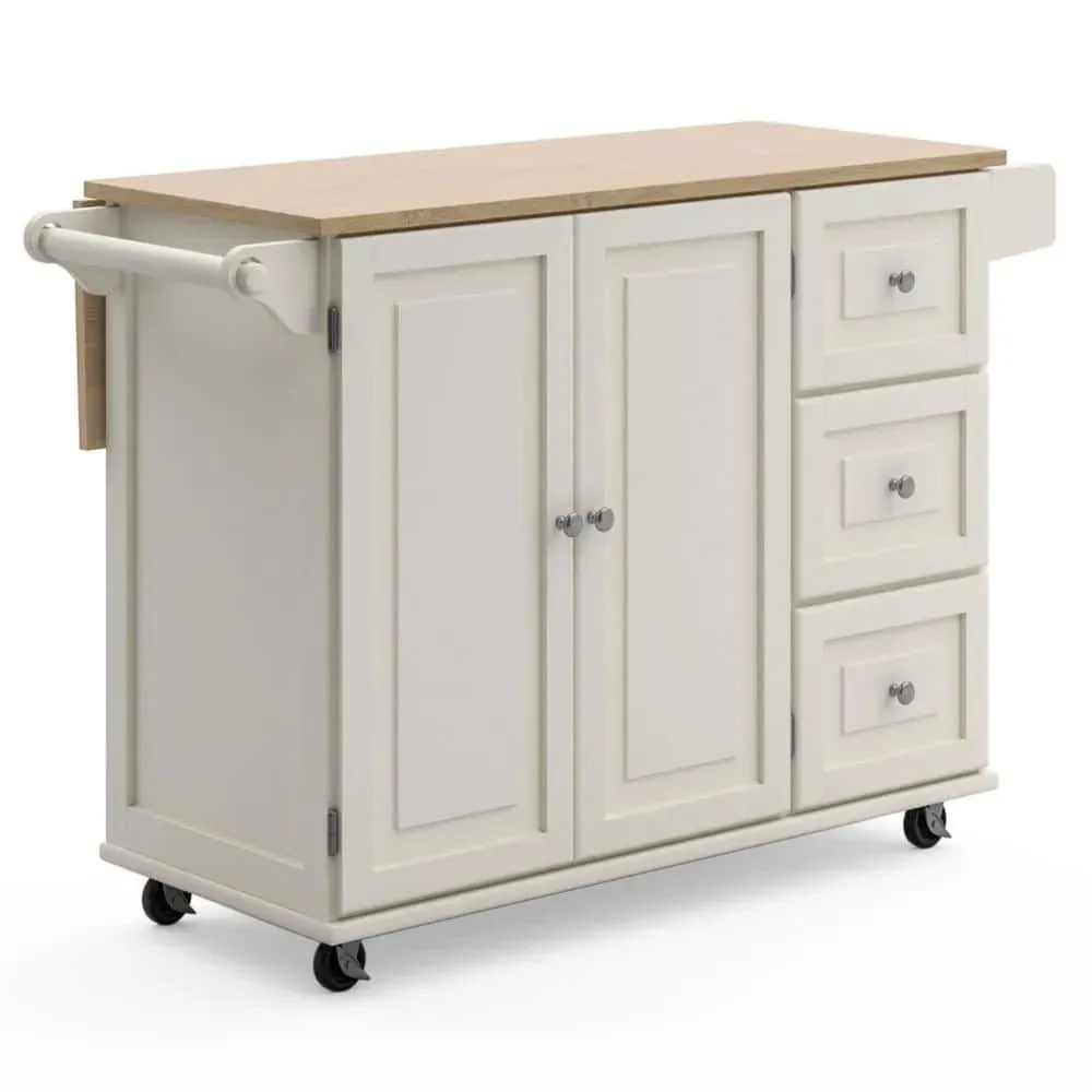 HOMESTYLES Dolly Madison White Kitchen Cart with Natural Wood Top - image 1