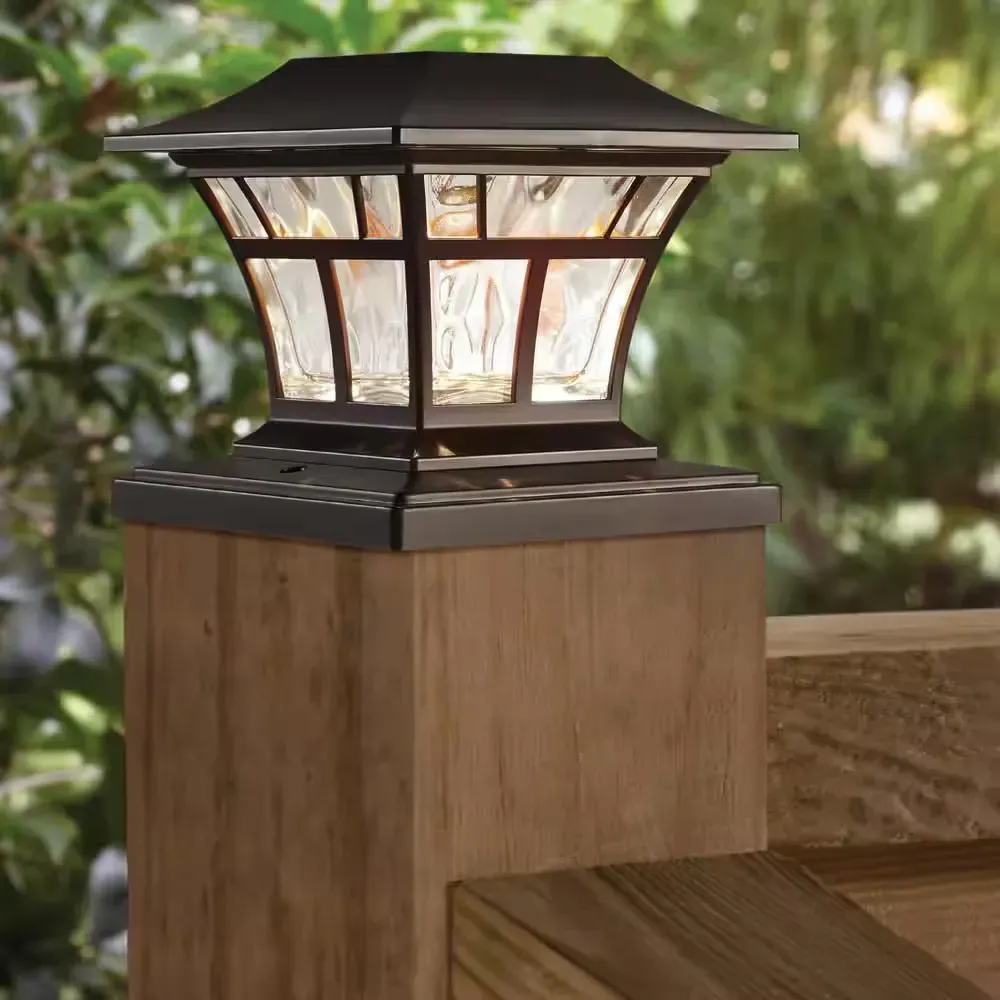 4x4 or 6x6 Mediterranean Bronze Integrated LED Outdoor Solar Deck Post Light - image 1