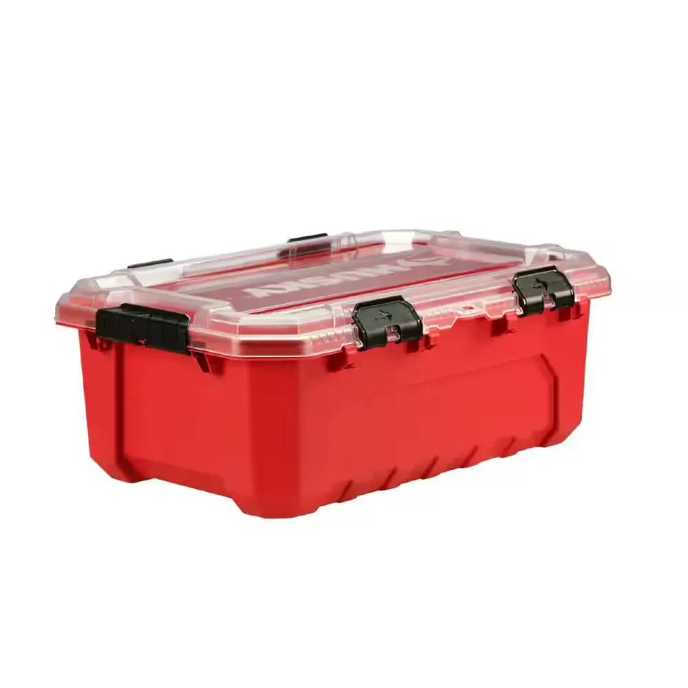 12-Gal. Professional Heavy Duty Waterproof Stackable Plastic Storage Container with Hinged Lid in Red - image 1