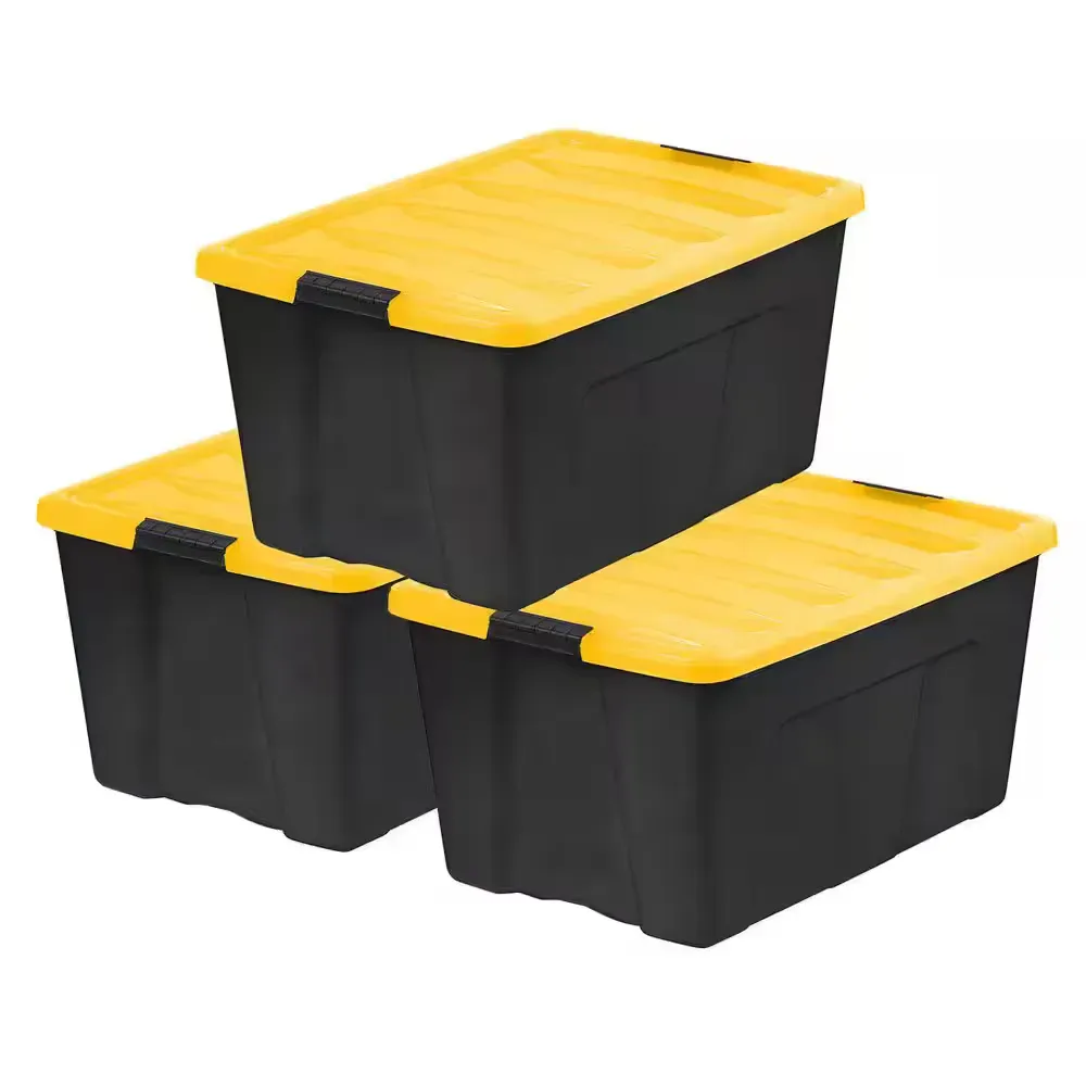 94 qt. /23.5 Gal. Plastic Storage Bins with Lids, Black Latching Stackable Totes 3Pk - image 1