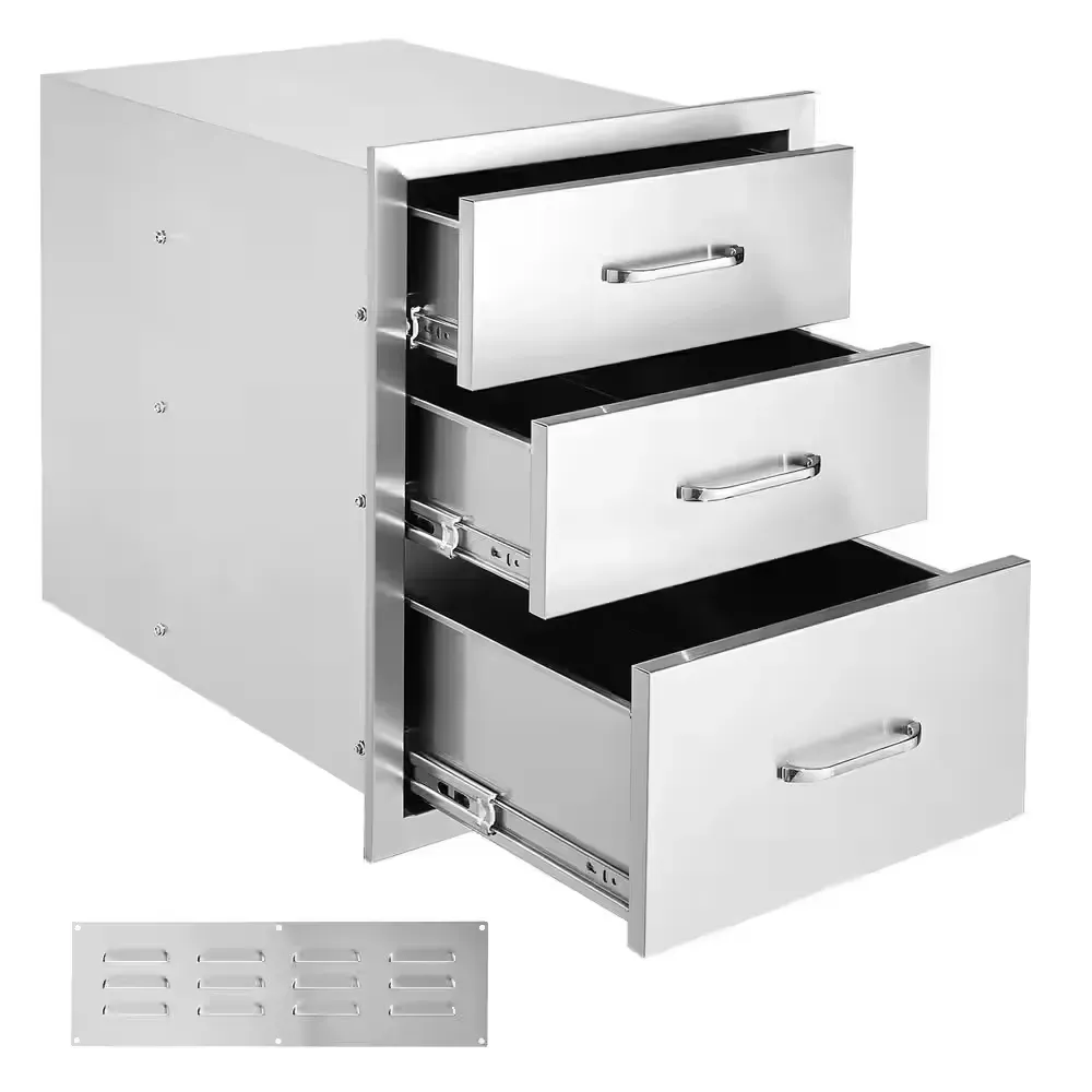 18 in. W x 23.2 in. H x 23.1 in. D Outdoor Kitchen Stainless Steel Triple BBQ Access Drawers with Chrome Handle - image 1
