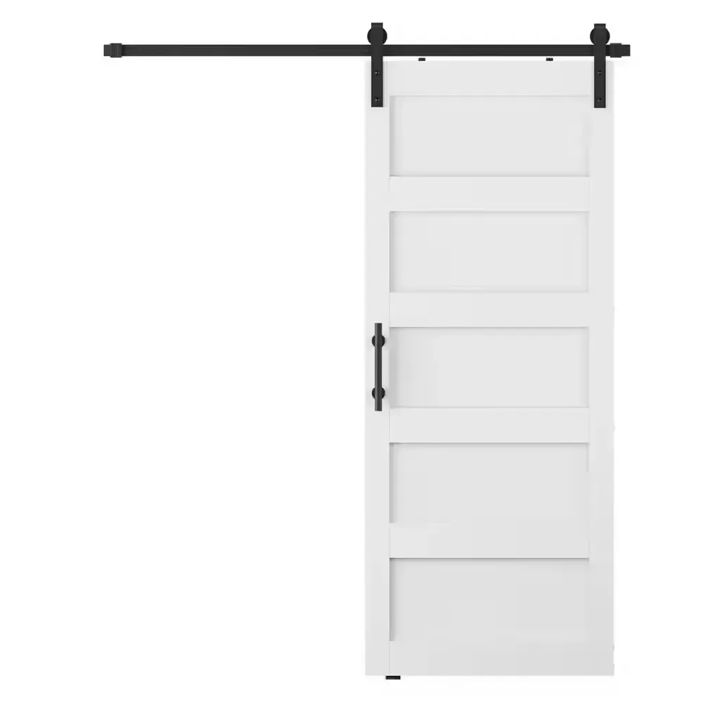 42 in. x 84 in. 5-Panel White Finished MDF Assembly Required Sliding Barn Door with Hardware Kit - image 1